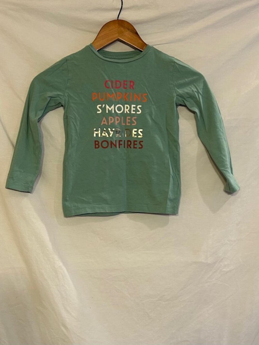 Crewcuts Girls Size XS 4-5 Green Long Sleeve Fall Words Cotton Lightweight Tee